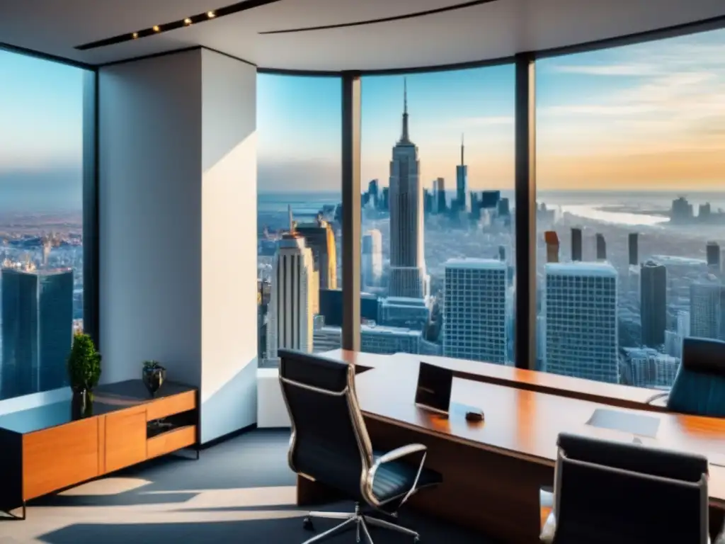 Oficina de lujo con vista a la ciudad para planificación financiera Oficina moderna de lujo con vista a la ciudad, ideal para planificación financiera inversionistas inmobiliarios
