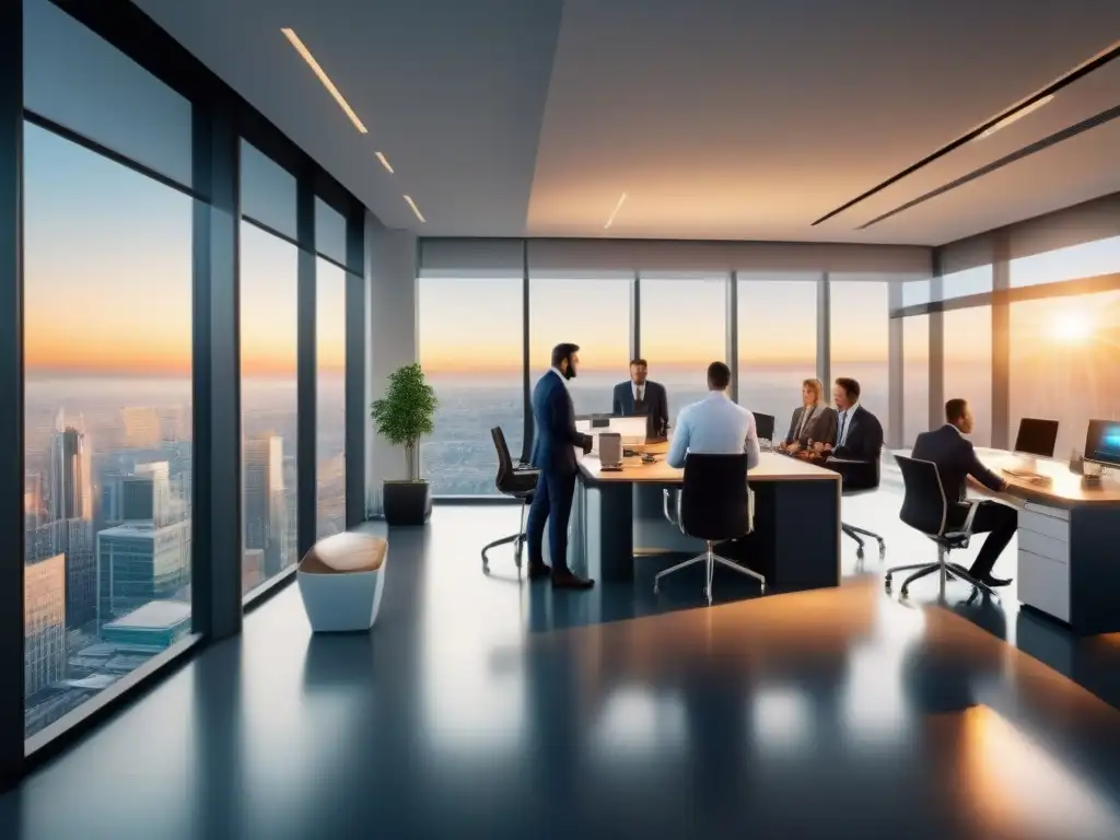 Dinámico ambiente laboral en propiedad comercial moderna Oficina moderna con profesionales diversas en dinámico ambiente comercial