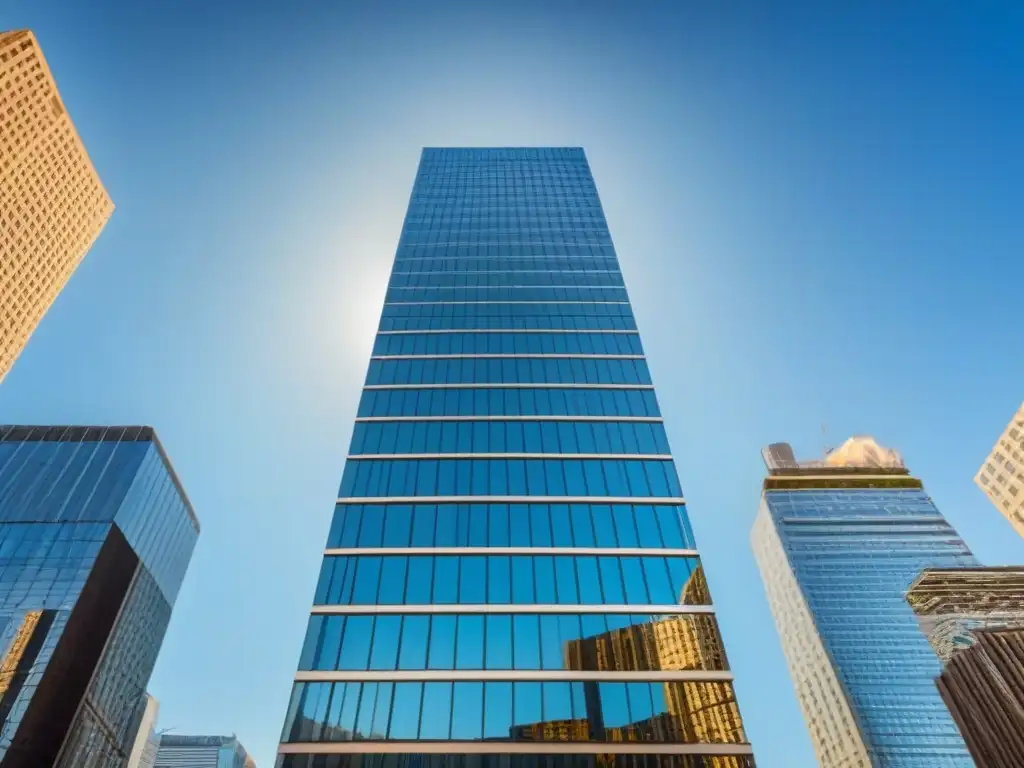 Oficina de cristal: transparencia y confianza en el mercado inmobiliario Oficina moderna de vidrio, reflejando el cielo azul y la ciudad