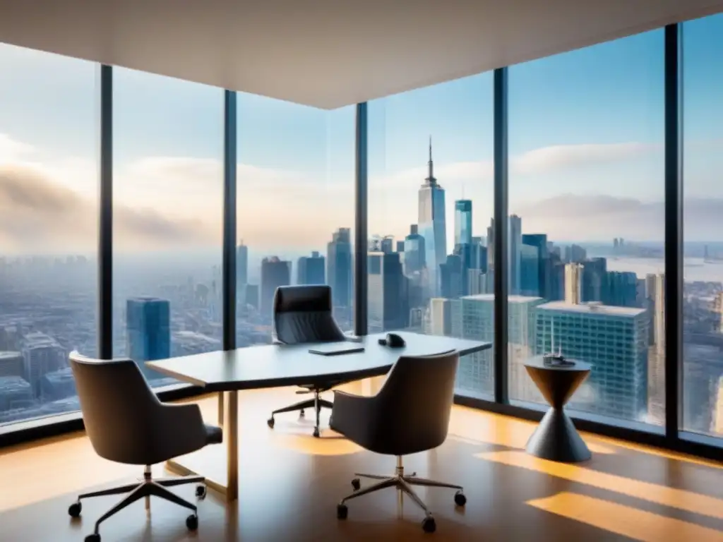 Oficina moderna con vista a la ciudad, elegante y luminosa para evitar riesgos inversión inmobiliaria