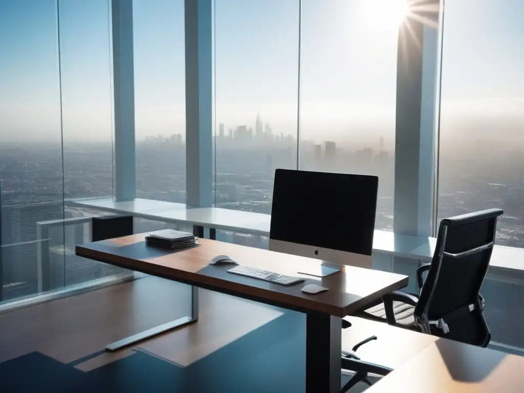 Oficina moderna con vista a la ciudad: productividad y confort Oficina moderna con vista a la ciudad, ideal para teletrabajo