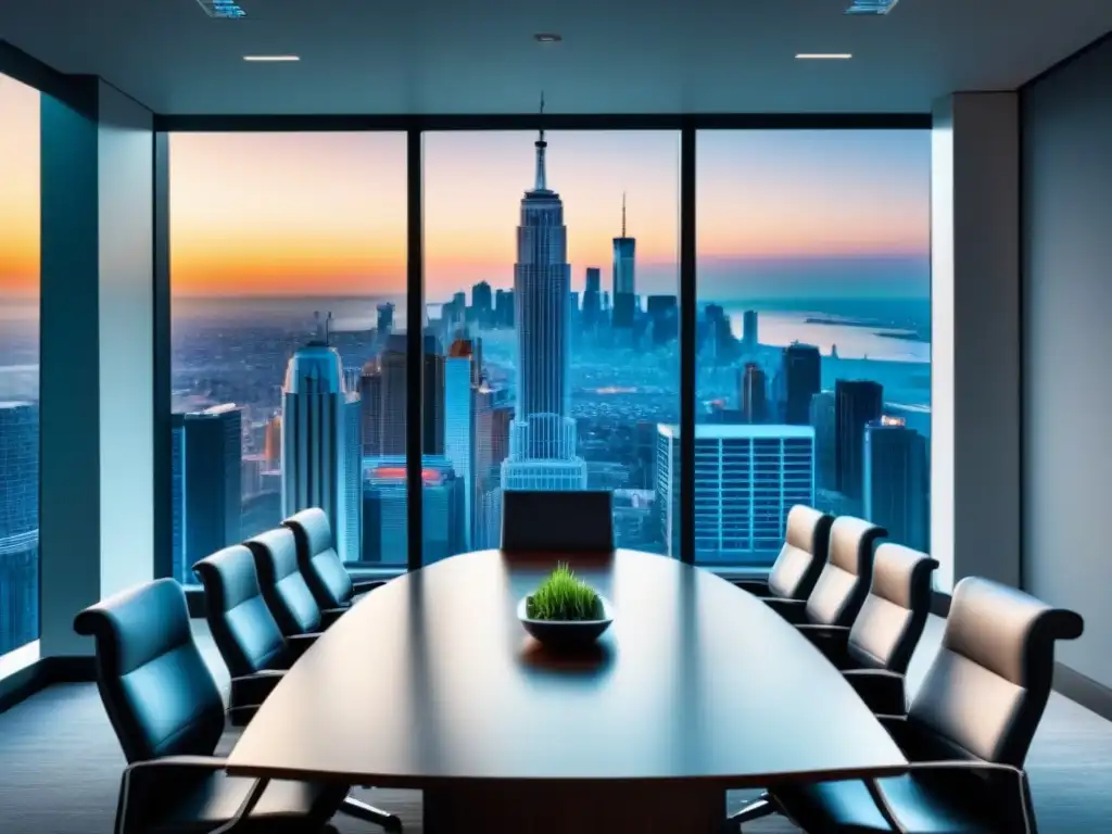 Oficina de lujo con vista panorámica: Concepto ROI inmobiliario Oficina moderna con vista a la ciudad, tecnología de punta y fórmula de cálculo ROI