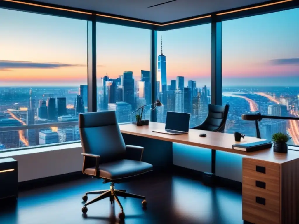 Oficina moderna con vista panorámica: inversión inmobiliaria de éxito Oficina moderna con vista a la ciudad para inversores inmobiliarios