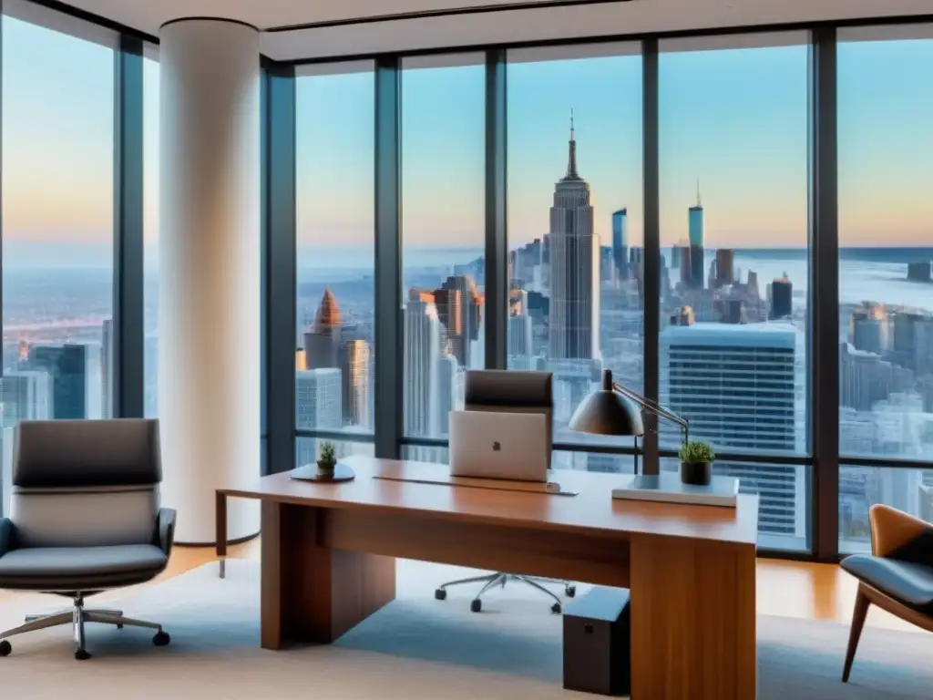 Oficina moderna con vistas a la ciudad: Leyes de conservación inmobiliaria Oficina moderna con vista a la ciudad y muebles contemporáneos
