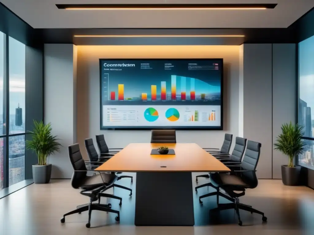 Oficina moderna y colaborativa con vista a la ciudad Oficina moderna con vista panorámica de la ciudad, profesionales discuten evaluación activos inmobiliarios herramientas