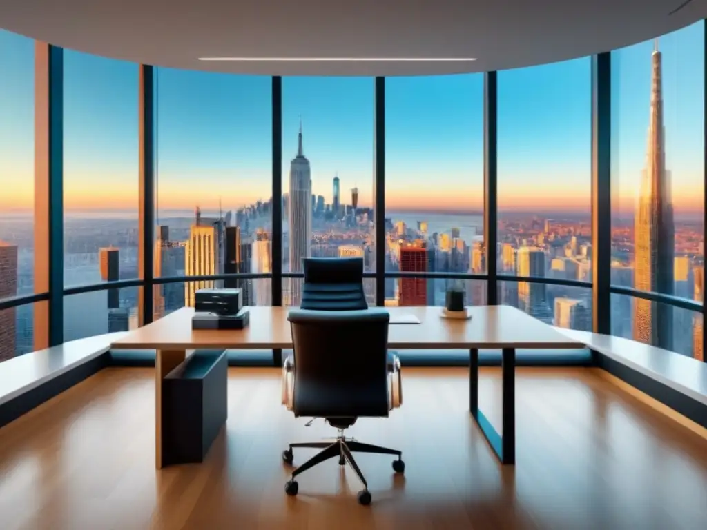 Oficina moderna con vista panorámica a la ciudad Oficina moderna con vista panorámica de la ciudad, ideal para analizar productos de inversión en bienes raíces