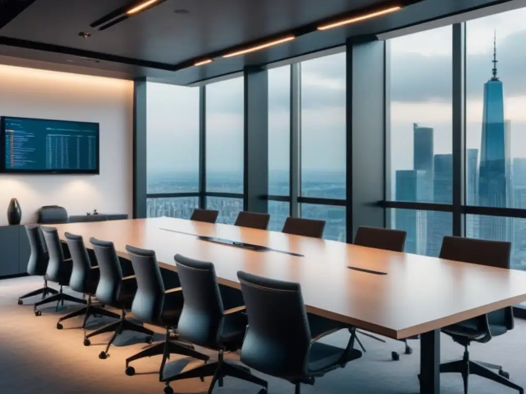 Oficina moderna con vista panorámica: gestión de riesgos inmobiliarios Oficina moderna con vista panorámica a la ciudad, ideal para gestión de riesgos inversiones inmobiliarias