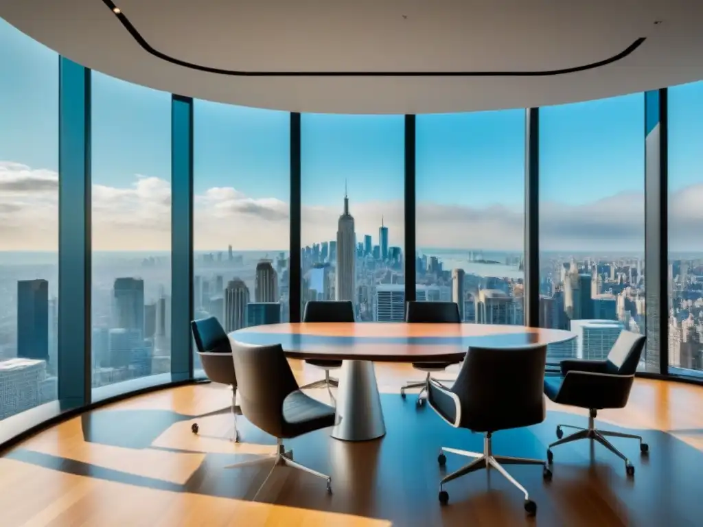 Oficina moderna con vista panorámica de la ciudad Oficina moderna con vista panorámica de la ciudad, elegante y sofisticada