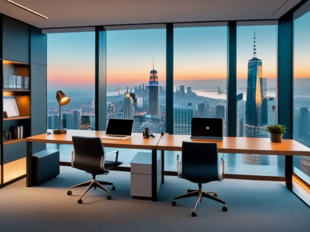 Oficina moderna con vistas urbanas para calcular ROI Oficina moderna con vistas a la ciudad, ideal para calcular ROI en plataformas inmobiliarias