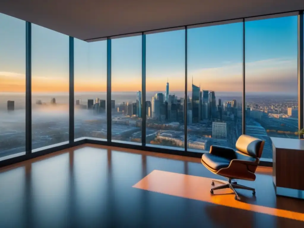 Oficina de seguros moderna y profesional con vista a la ciudad Oficina de seguros moderna con vista a la ciudad, transmite confianza y la Importancia de un buen seguro
