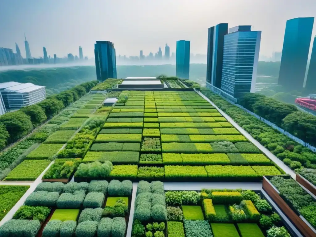 Oasis verde en la ciudad: arquitectura moderna y naturaleza se fusionan Oportunidades de inversión en infraestructura verde: un oasis urbano verde rodeado de moderna arquitectura