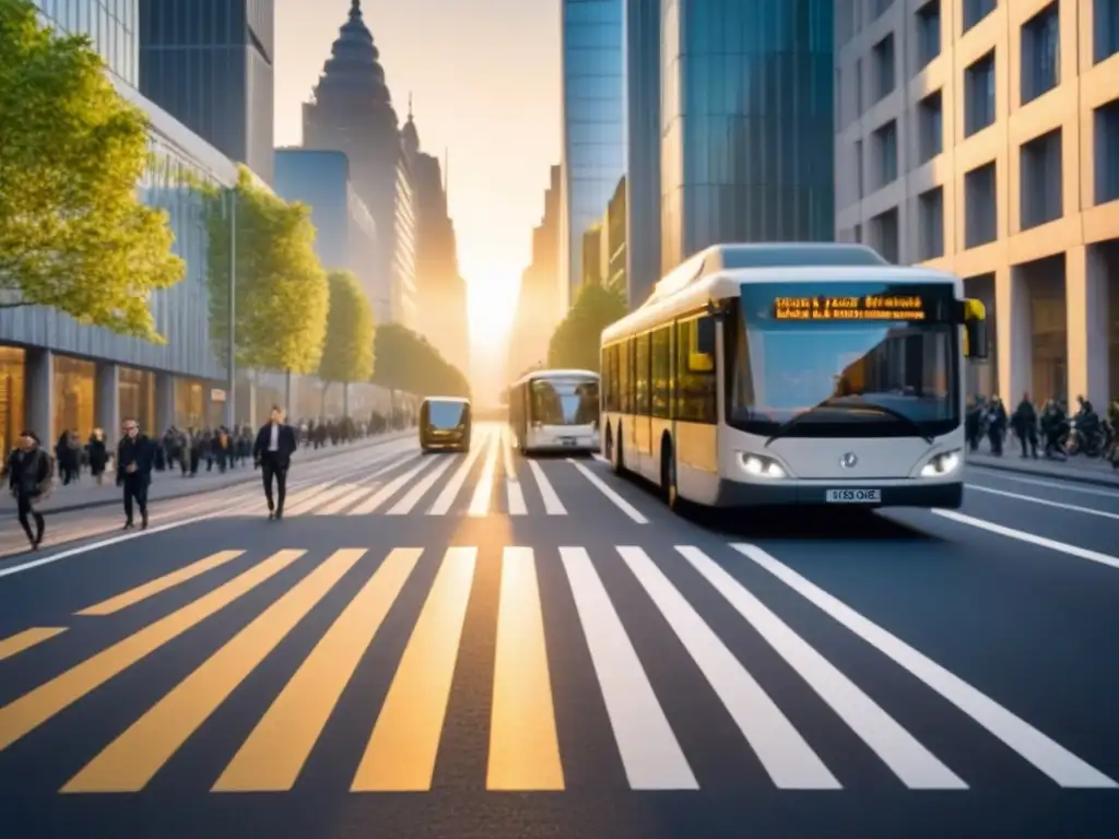 Armonía urbana al atardecer: modernidad y naturaleza en perfecta fusión Oportunidades de inversión en desarrollo urbano: Ciudad moderna con rascacielos, espacios verdes y movilidad sostenible al atardecer