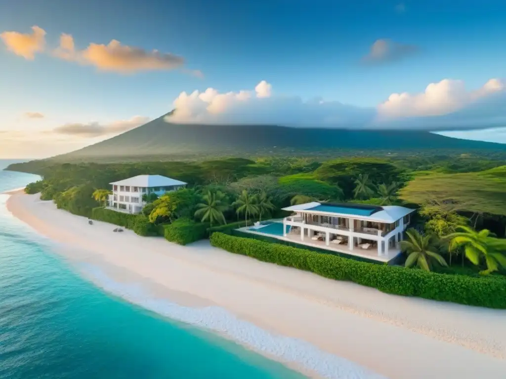 Propiedad de lujo frente al mar en Jamaica: atardecer dorado Oportunidades de inversión en Jamaica: Propiedad de lujo en la playa con aguas turquesas, arena blanca y atardecer dorado