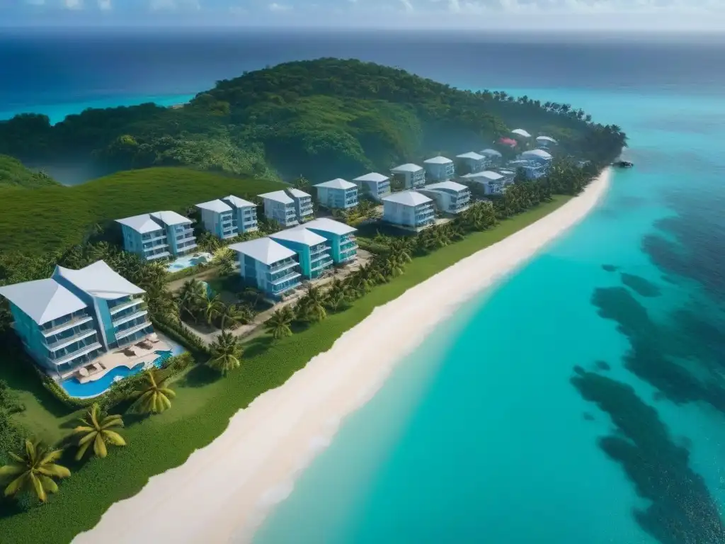 Costa jamaicana: lujo y belleza caribeña Oportunidades de inversión en Jamaica: lujosas propiedades en la costa con diseño moderno, palmeras y aguas turquesas