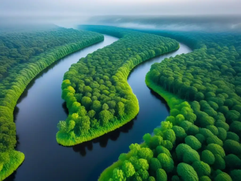 Revitalización sostenible: bosque verde, ríos y energía renovable Un paisaje sostenible en restauración, con bosque verde, ríos y energía renovable
