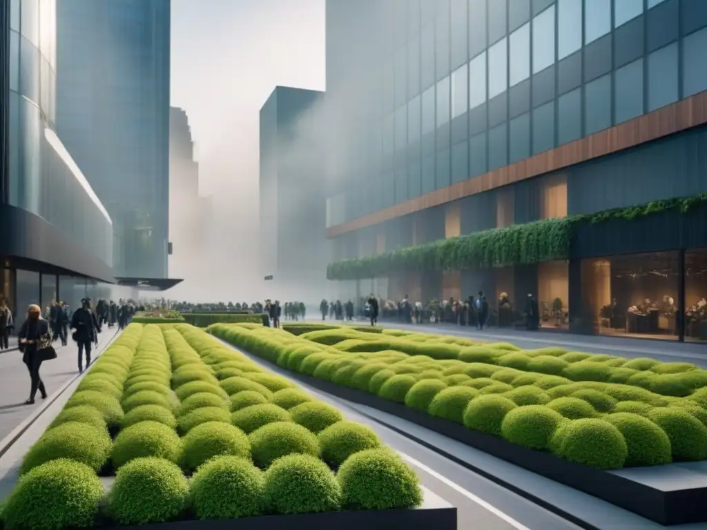 Escena urbana biofílica: modernidad y naturaleza en armonía Paisaje urbano con diseño biofílico, beneficios en espacios urbanos