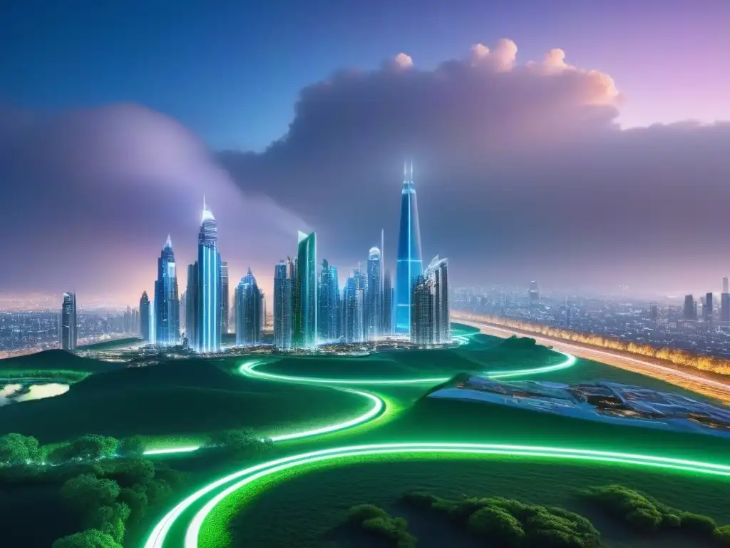 Metrópolis futurista: arquitectura disruptiva en bienes raíces Un paisaje urbano futurista con diseños arquitectónicos disruptivos