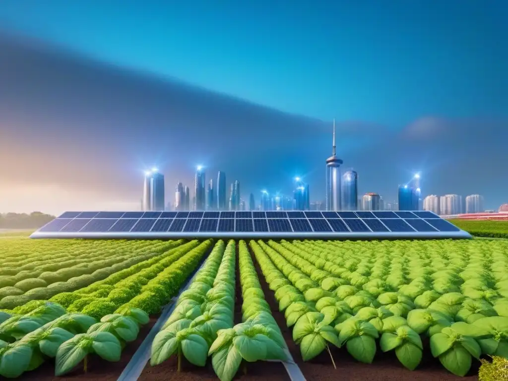 Metrópolis futurista: edificios verdes y tecnología avanzada Un paisaje urbano futurista con edificios energéticamente eficientes y tecnologías verdes