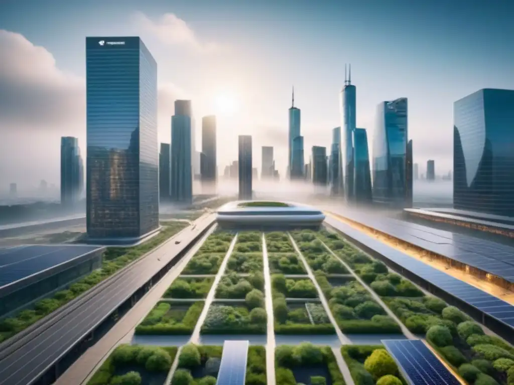 Metrópolis futurista: tecnología avanzada y sostenibilidad Un paisaje urbano futurista donde la tecnología y la sostenibilidad se fusionan en armonía