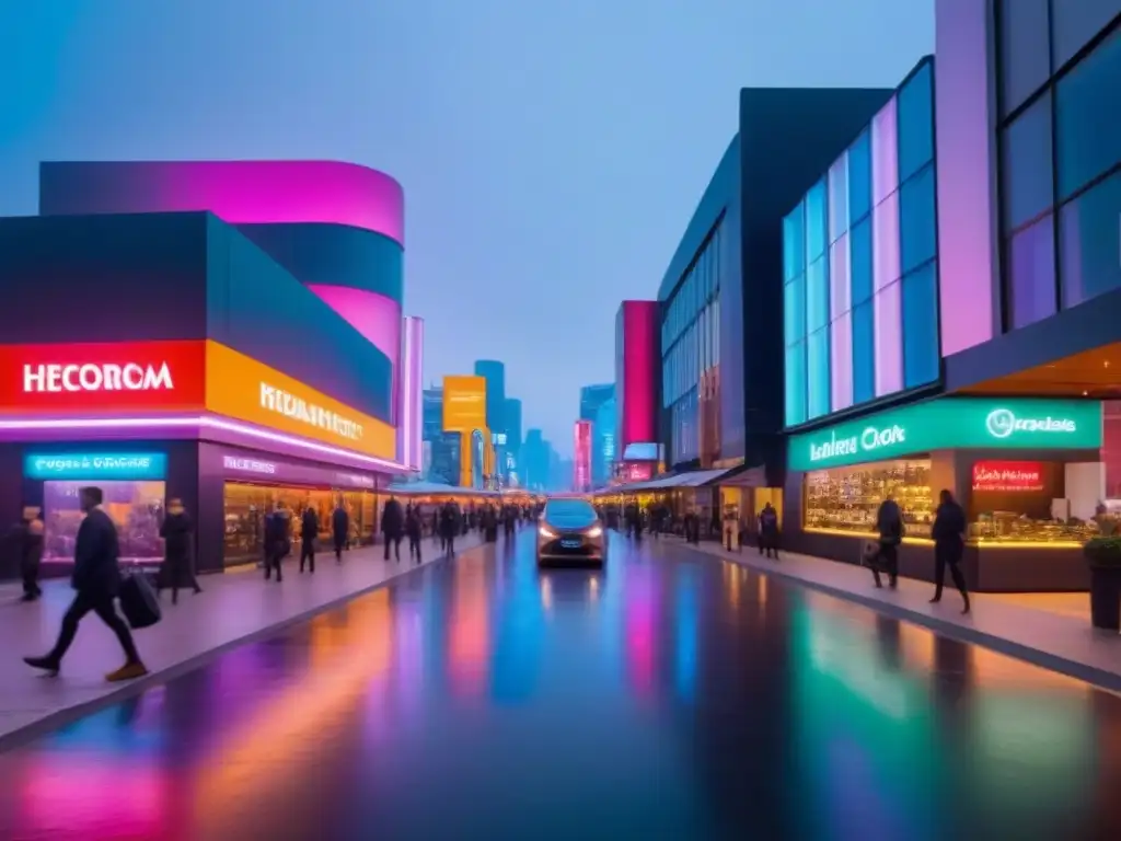 Cityscape futurista y vibrante al atardecer Un paisaje urbano futurista y vibrante al anochecer, con edificios ecológicos, luces LED y espacios verdes bien cuidados