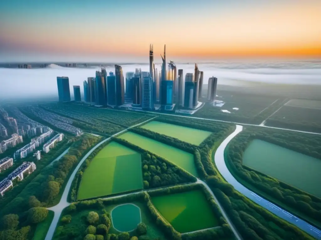 Futurista ciudad sostenible: armonía entre naturaleza y tecnología Un paisaje urbano moderno con soluciones sostenibles para el crecimiento urbano