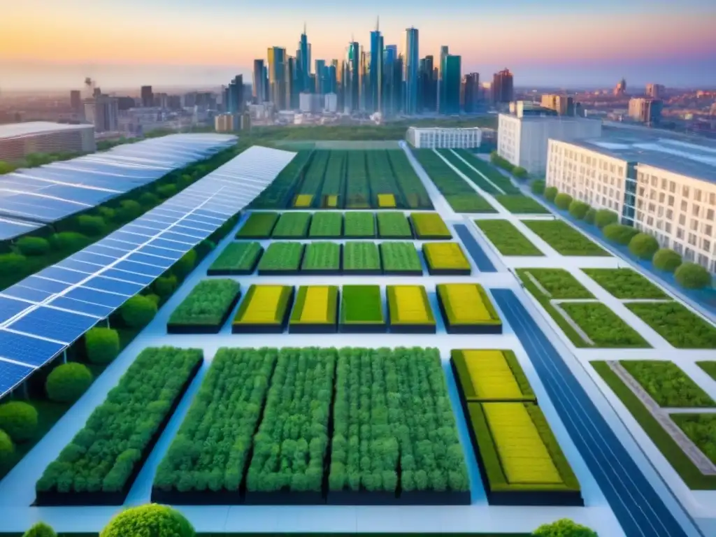 Desarrollo urbano sostenible con techos verdes y paneles solares Un paisaje urbano sostenible con inversiones inmobiliarias sostenibles en España