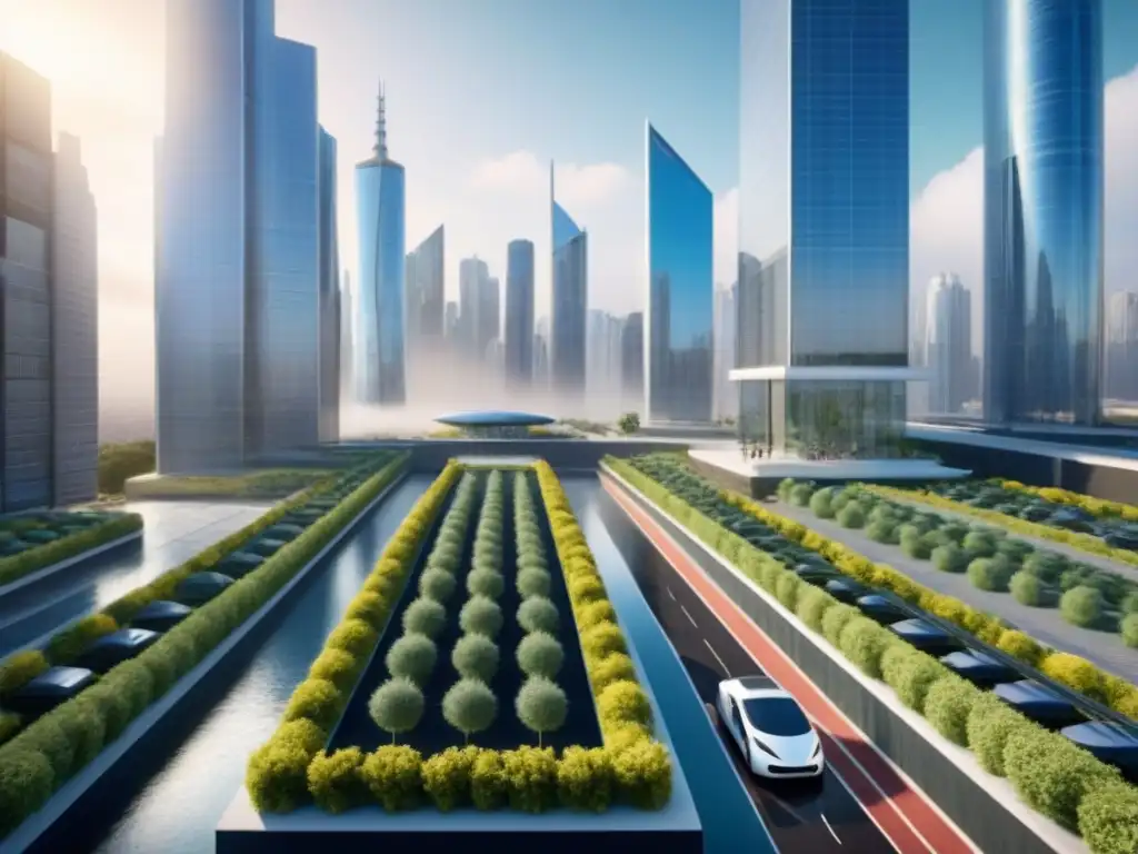 Desarrollo urbano sostenible del futuro en España Un paisaje urbano sostenible que fusiona tecnología y diseño moderno