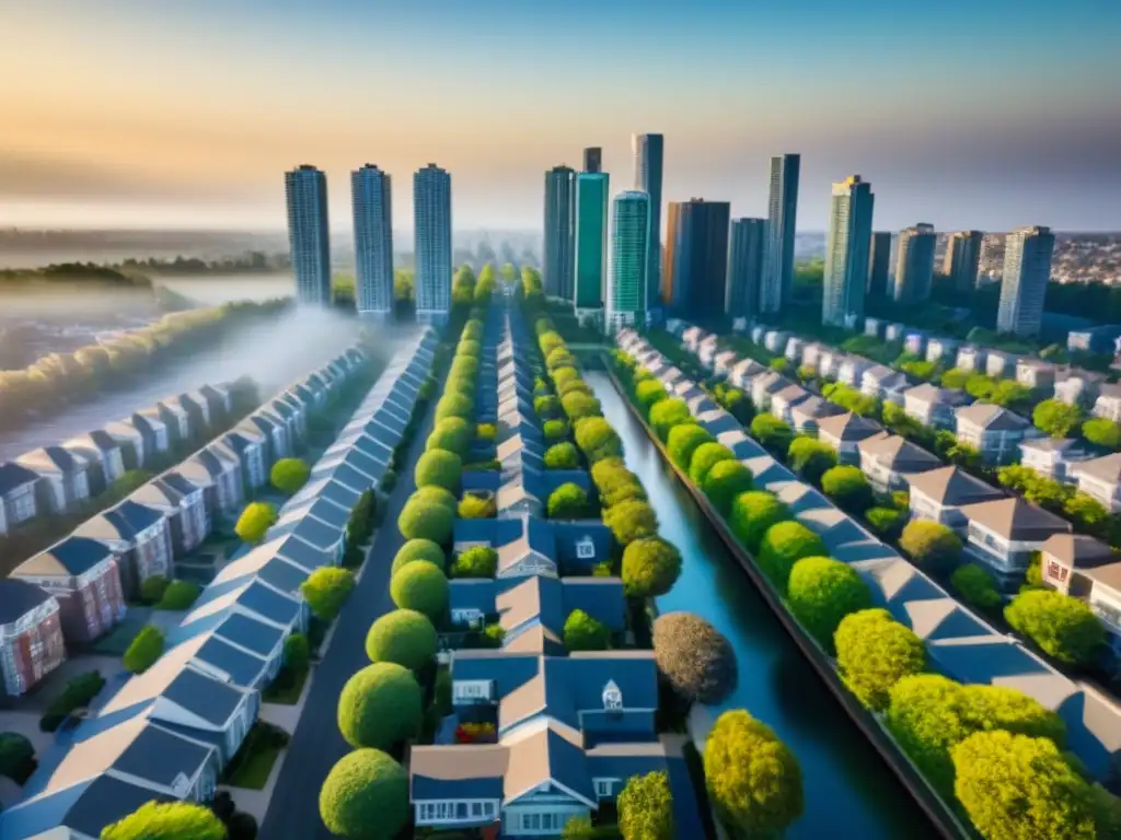 Metrópolis vibrante: inversiones inmobiliarias diversificadas Un paisaje urbano vibrante con diversidad arquitectónica, reflejando oportunidades de inversión en vivienda vs