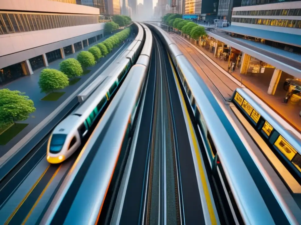 Metrópolis moderna con transporte público integrado Un paisaje urbano vibrante con impacto del transporte público en el desarrollo inmobiliario