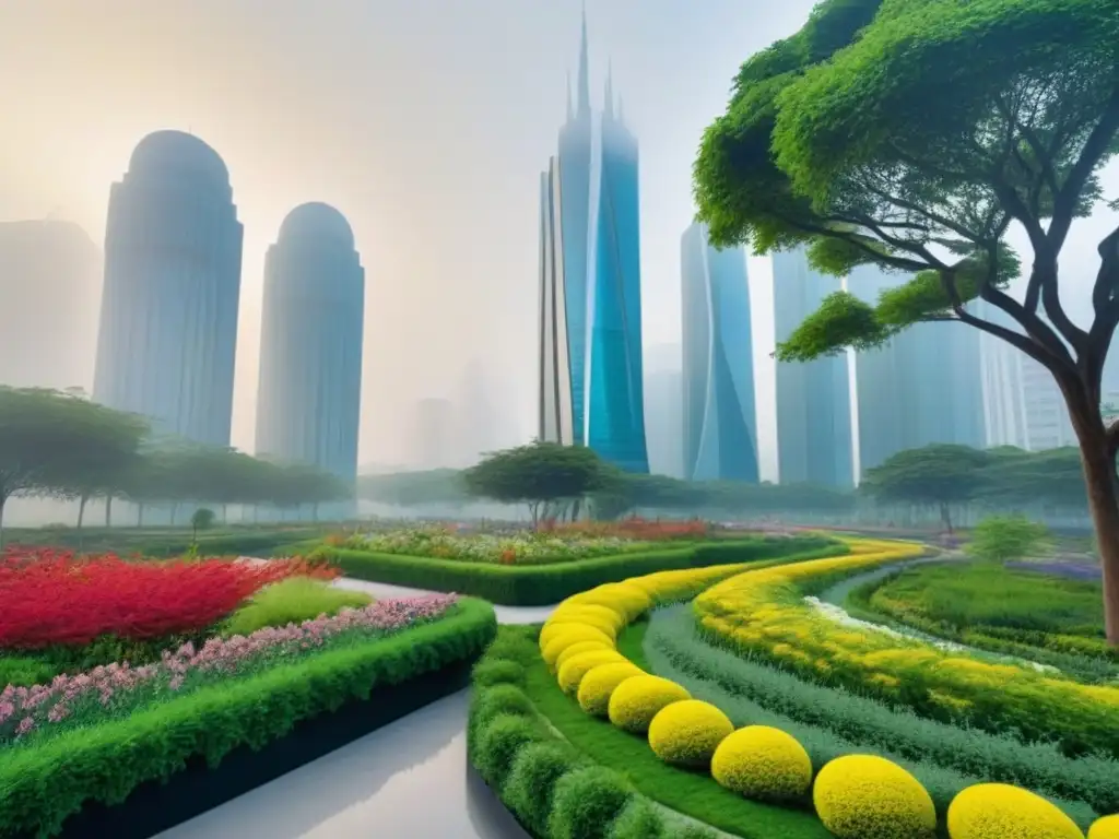 Metrópolis sostenible: arquitectura eco en armonía con la naturaleza Paisajes urbanos ecofriendly con resiliencia climática