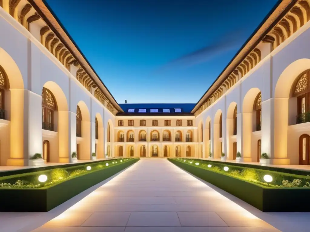 Paisaje majestuoso: palacio histórico con tecnología energética moderna Un palacete histórico con eficiencia energética, fusionando grandiosidad tradicional y tecnología moderna en armonía