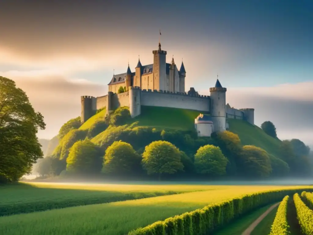 Castillo histórico con tecnología sostenible: fusión de pasado y futuro Un palacete histórico con tecnologías modernas integradas, simbolizando la eficiencia energética en palacetes
