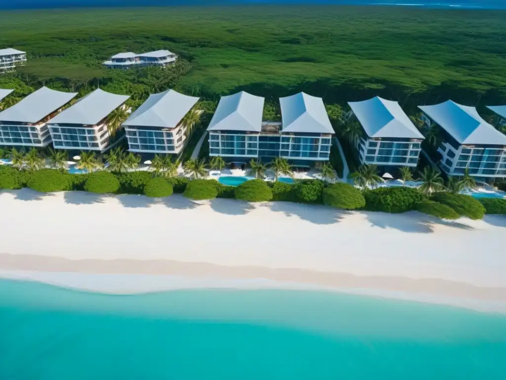 Paraíso caribeño: resort de lujo en playas paradisíacas Un paraíso caribeño: lujoso resort frente a la playa con aguas turquesas, arena blanca y arquitectura moderna
