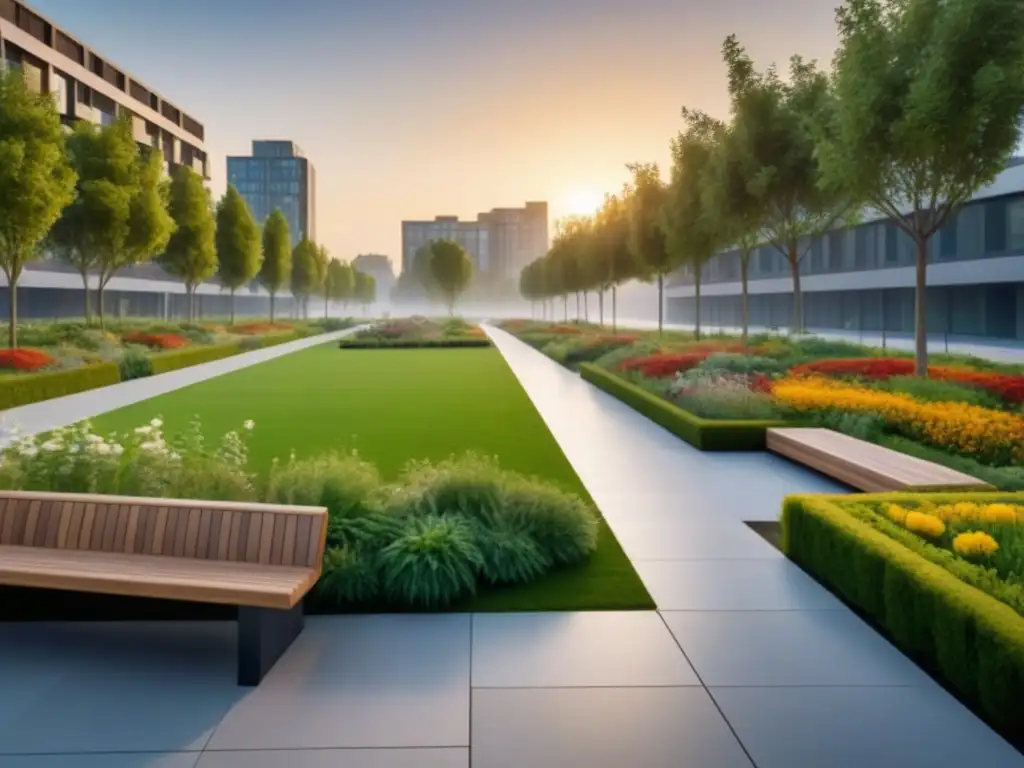 Parque urbano sostenible: oasis verde en la ciudad Parque urbano sostenible fusionando naturaleza y arquitectura