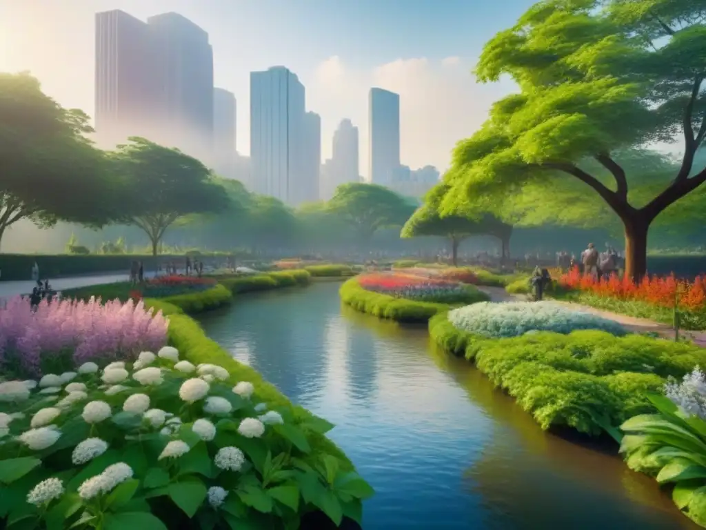 Parque urbano vibrante: biodiversidad en 8k Parque urbano vibrante con diversa vida silvestre, integrando naturaleza en la ciudad