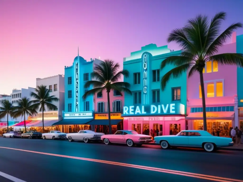 Océano Drive al atardecer: la esencia del Art Deco en Miami Paseo marítimo de Ocean Drive en South Beach, Miami