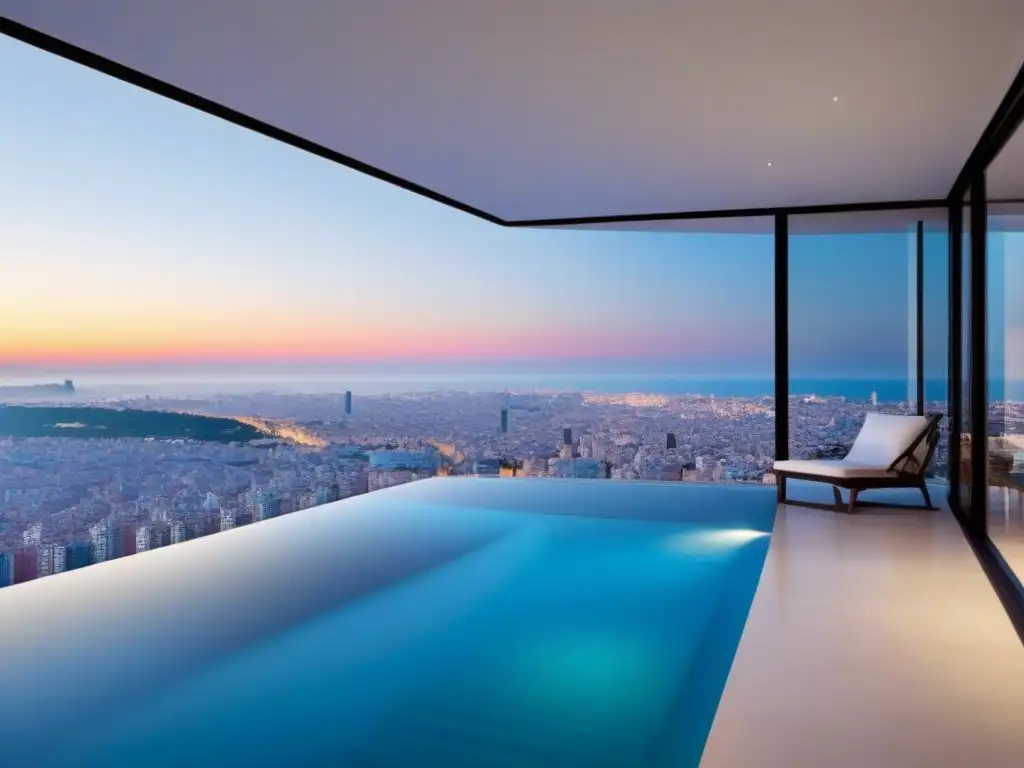 Penthouse de lujo en Barcelona con vistas al mar y piscina infinita privada Un penthouse de lujo en Barcelona con diseño moderno, terraza con piscina infinita privada y vistas al mar Mediterráneo