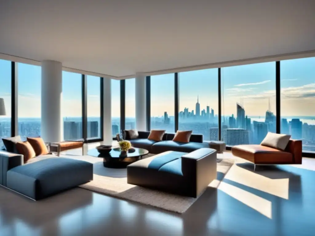 Penthouse de lujo con vistas urbanas y terraza elegante Un penthouse de lujo con vista a la ciudad, mobiliario moderno, cocina de mármol, terraza elegante y oportunidades en mercados emergentes