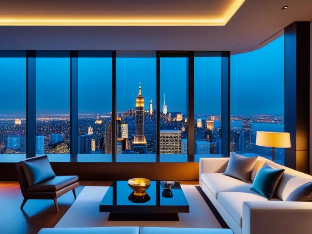 Penthouse de lujo con vista panorámica nocturna de la ciudad Un penthouse de lujo con vista nocturna a la ciudad en subastas inmobiliarias propiedades lujo