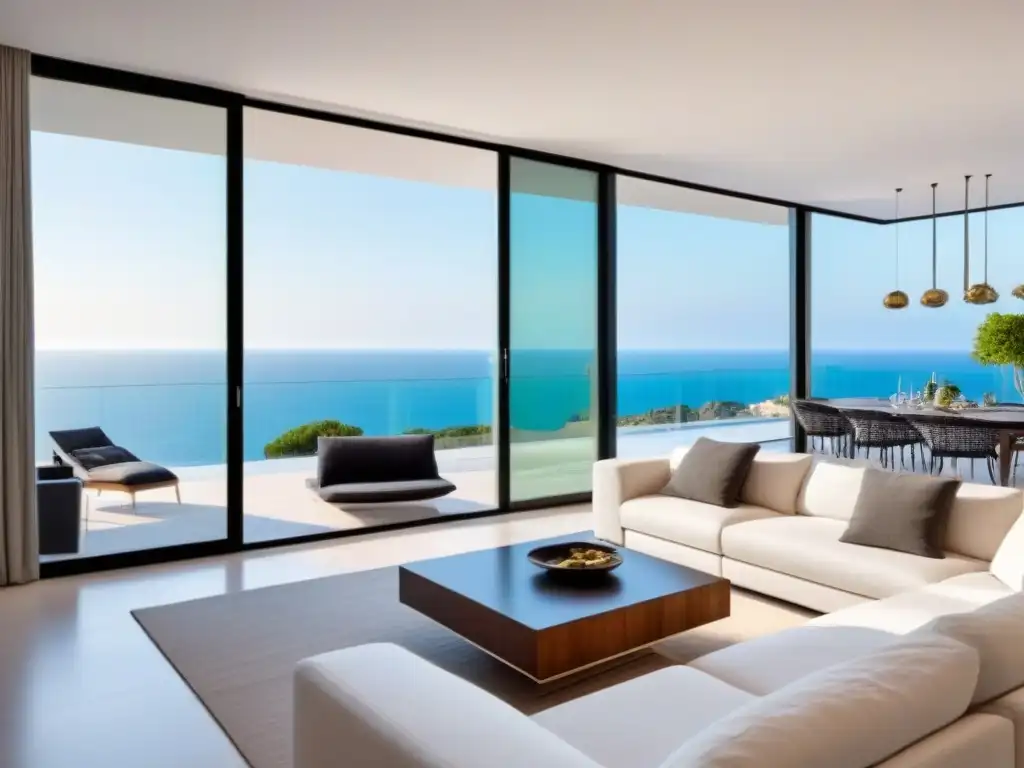 Penthouse de lujo con vistas al mar en España Penthouse de lujo con vistas al mar en España, diseño moderno y elegante, terraza espaciosa y muebles contemporáneos
