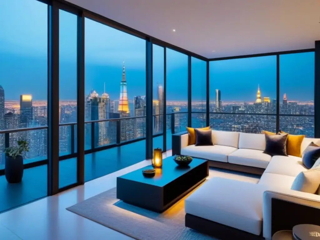 Penthouse de lujo con vistas a la ciudad: minimalista y sofisticado Un penthouse lujoso con vista panorámica a la ciudad, diseño moderno y terraza amplia