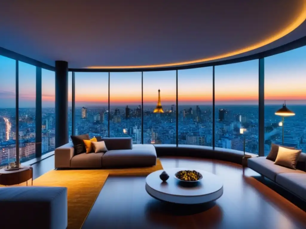 Penthouse de lujo en Buenos Aires con vista panorámica al atardecer Un penthouse moderno de lujo con vista panorámica al atardecer de Buenos Aires