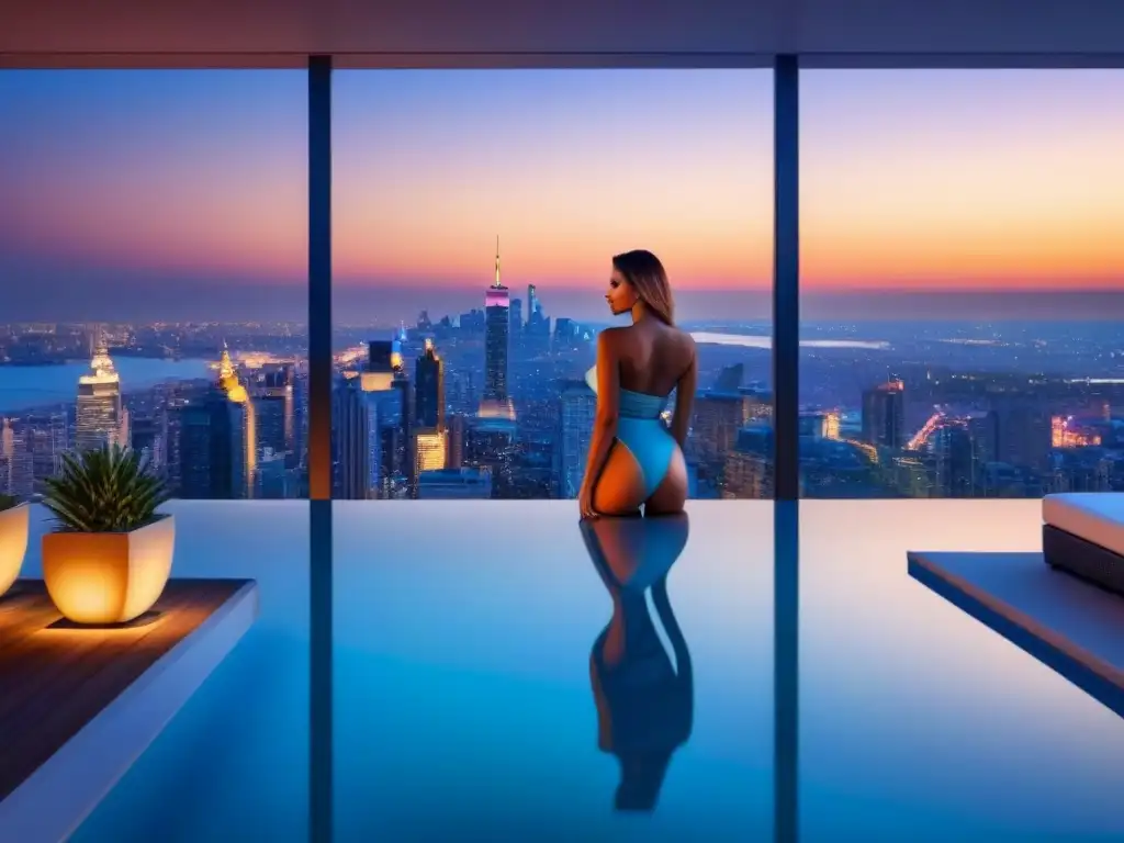 Penthouse de lujo con vistas panorámicas en la ciudad Penthouse moderno de lujo con vistas panorámicas a la ciudad al atardecer en mercados emergentes propiedades lujo
