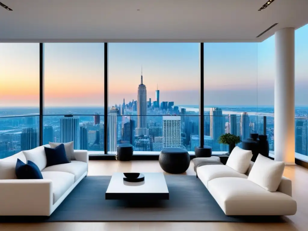 Penthouse de lujo: Exclusividad y sofisticación en la ciudad Un penthouse moderno y lujoso con vistas a la ciudad, decoración elegante y terraza panorámica
