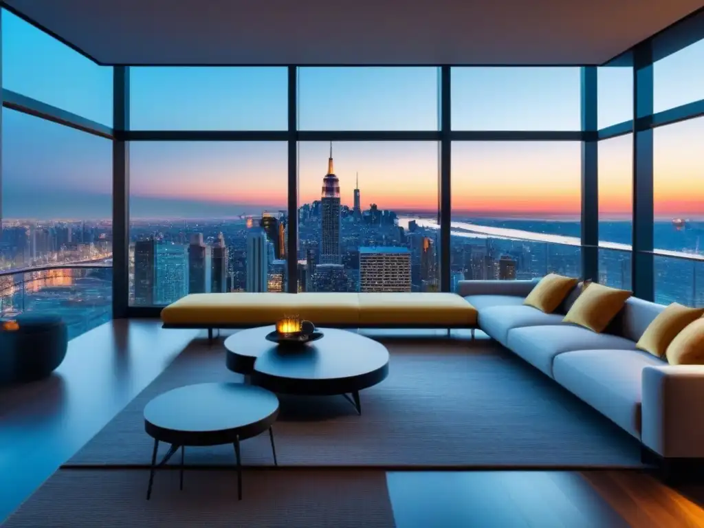 Penthouse de lujo con vista urbana: inversión inmobiliaria estratégica Penthouse moderno con ventanas de piso a techo y vista a la ciudad
