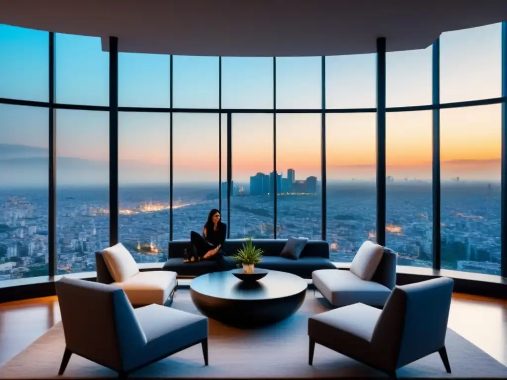 Penthouse de lujo en CDMX: estilo contemporáneo y vistas impresionantes Penthouse moderno en México con vista urbana, mobiliario elegante y atmósfera sofisticada para teletrabajo mercado inmobiliario México