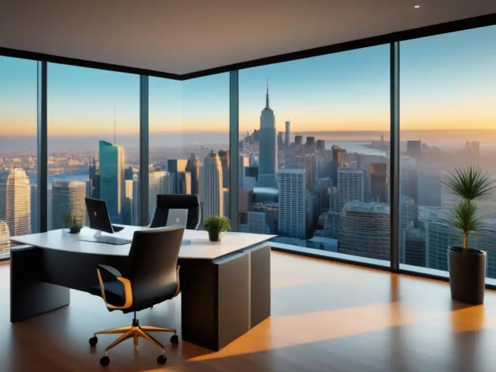 Oficina moderna con vista urbana: análisis de inversiones inmobiliarias Persona profesional calcula flujo caja inversiones inmobiliarias en elegante oficina con vista a la ciudad
