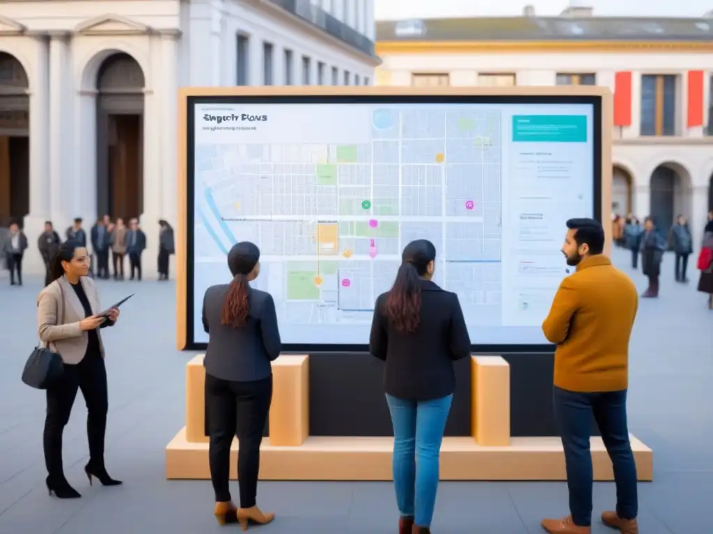 Plaza urbana: participación ciudadana en acción Plaza vibrante donde comunidades realizan urbanismo participativo, creando espacios con identidad única