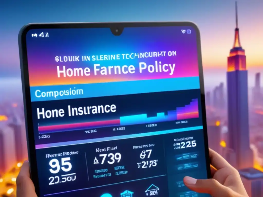 Comparativa de Seguros de Hogar 2023 en Holograma Futurista Comparación de pólizas de seguro de vivienda 2023 en interfaz holográfica futurista
