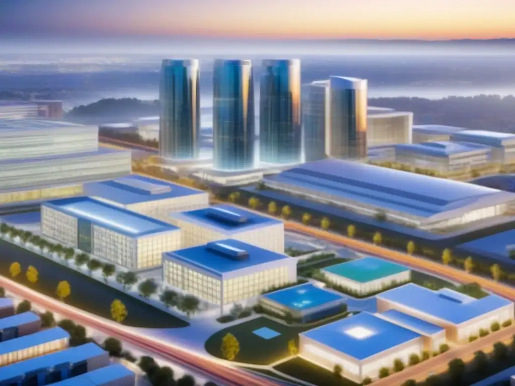 Portafolio diversificado de REITs: hospitales modernos, almacenes futuristas, centros de datos y comunidades de ancianos innovadoras en un escenario urbano dinámico Un portafolio diverso de propiedades REIT de nicho con diseño arquitectónico moderno